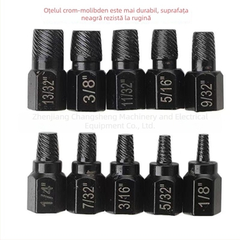 Changsheng set mini de extractoare pentru șuruburi, 10 piese, pentru îndepărtarea șuruburilor și piulițelor deteriorate (1/8–13/32 in)
