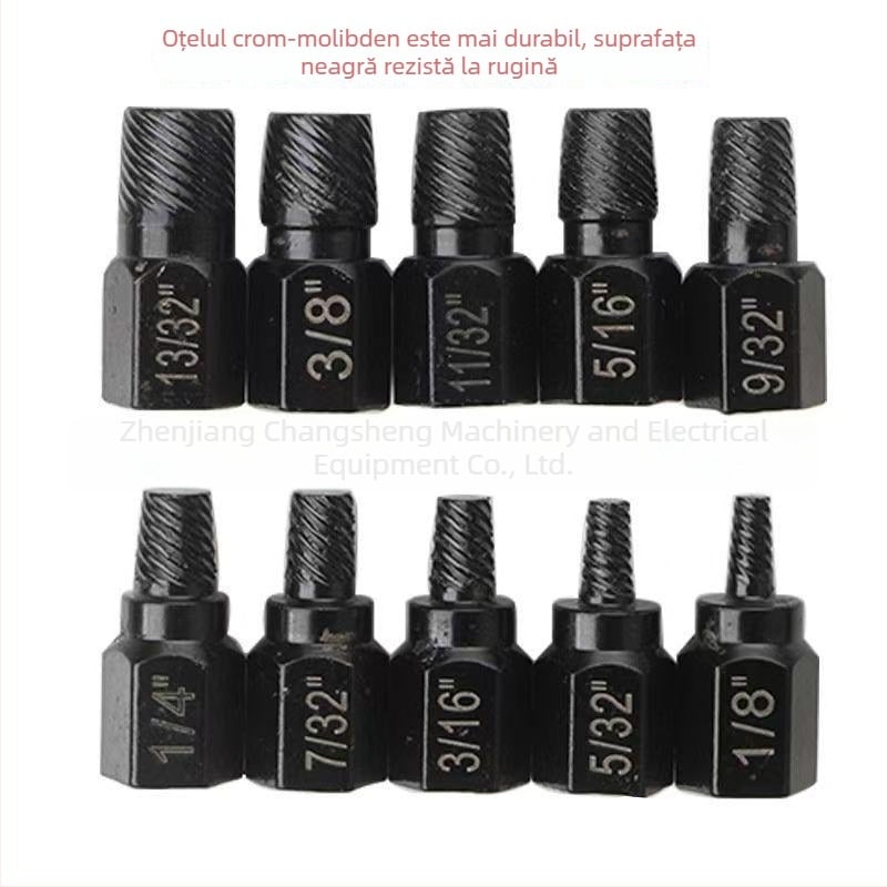 Changsheng set mini de extractoare pentru șuruburi, 10 piese, pentru îndepărtarea șuruburilor și piulițelor deteriorate (1/8–13/32 in)