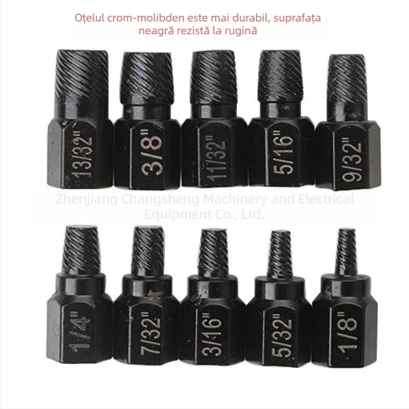 Changsheng set mini de extractoare pentru șuruburi, 10 piese, pentru îndepărtarea șuruburilor și piulițelor deteriorate (1/8–13/32 in)