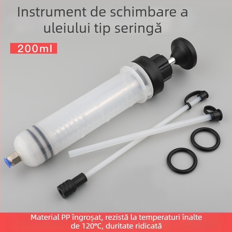 Unealtă de schimb al uleiului, tip seringă, cu dublă funcție: aspirație și injecție pentru uleiul de motor și lichidul de frână; curățător pentru depunerile de carbon ale mașinii