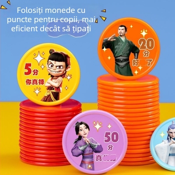 Cardă de puncte Nezha pentru copii și jetoane de recompensă pentru elevi – monede plastice de încurajare și discuri de răscumpărare