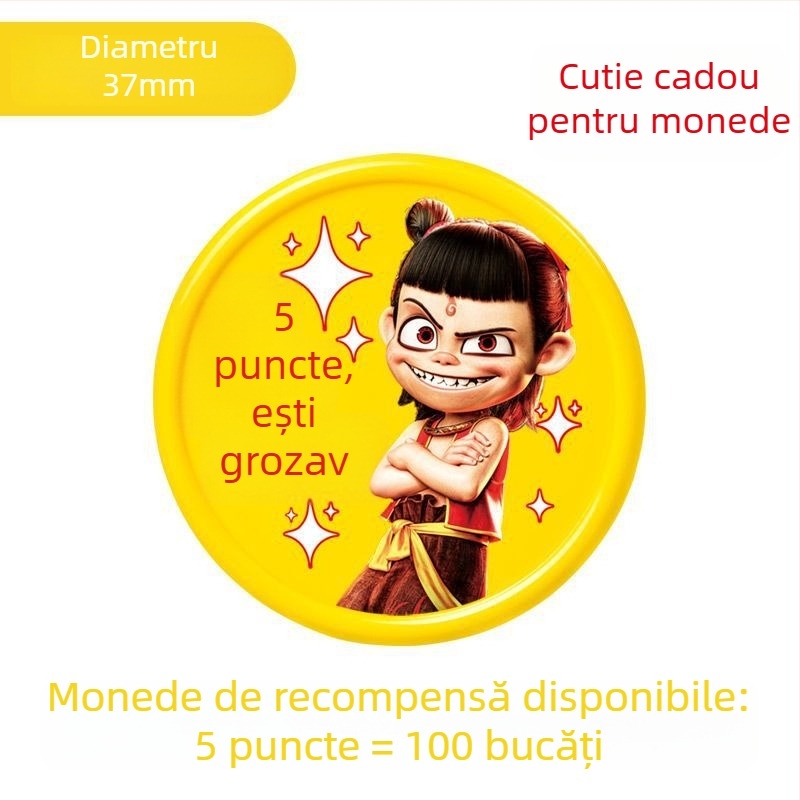 Cardă de puncte Nezha pentru copii și jetoane de recompensă pentru elevi – monede plastice de încurajare și discuri de răscumpărare