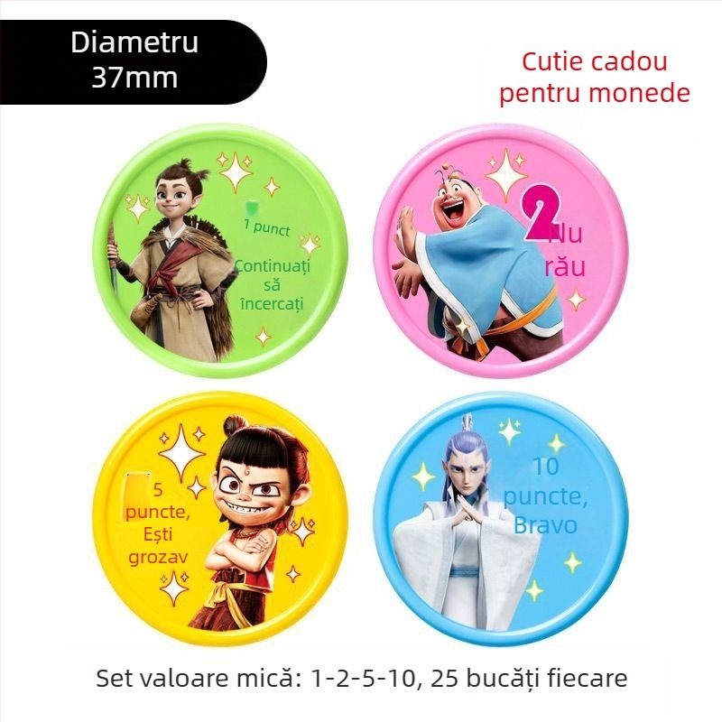 Cardă de puncte Nezha pentru copii și jetoane de recompensă pentru elevi – monede plastice de încurajare și discuri de răscumpărare