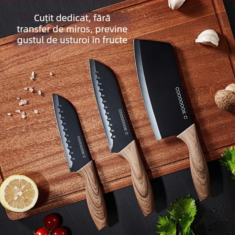 Set de cuțite de bucătărie cu cuțit Santoku și cuțit pentru fructe, cuțit din titan cu husă