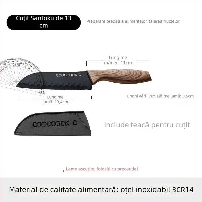 Set de cuțite de bucătărie cu cuțit Santoku și cuțit pentru fructe, cuțit din titan cu husă