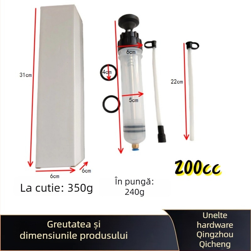 Siringă manuală pentru extragerea uleiului din autovehicul, unealtă de aspirare și injectare pentru schimbul de ulei.