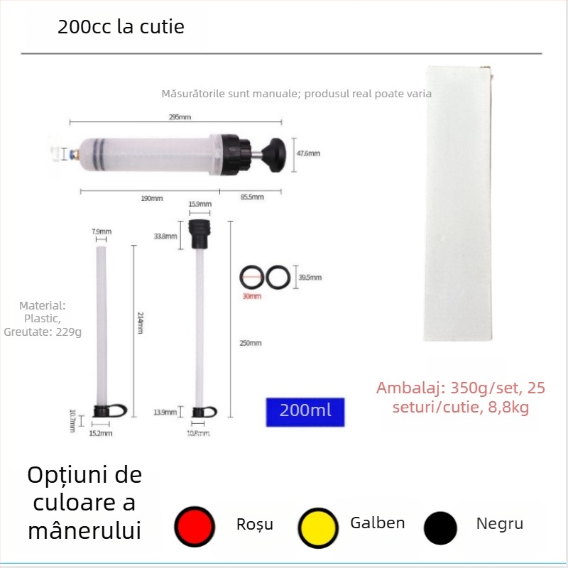 Siringă manuală pentru extragerea uleiului din autovehicul, unealtă de aspirare și injectare pentru schimbul de ulei.