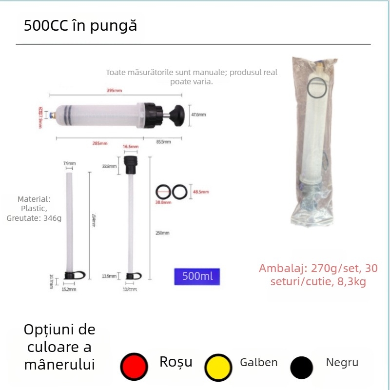 Siringă manuală pentru extragerea uleiului din autovehicul, unealtă de aspirare și injectare pentru schimbul de ulei.