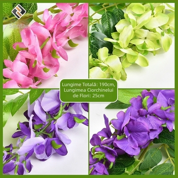 Liană artificială cu flori de wisteria, pentru decor de nuntă interior și exterior