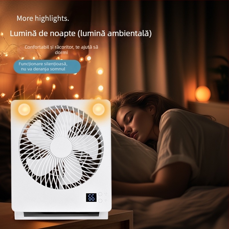 Ventilator USB solar portabil cu lumină încorporată - 5 palete, ventilator de birou pliabil, baterie 4000-6000mAh, încărcare USB, 3 viteze, pentru camping