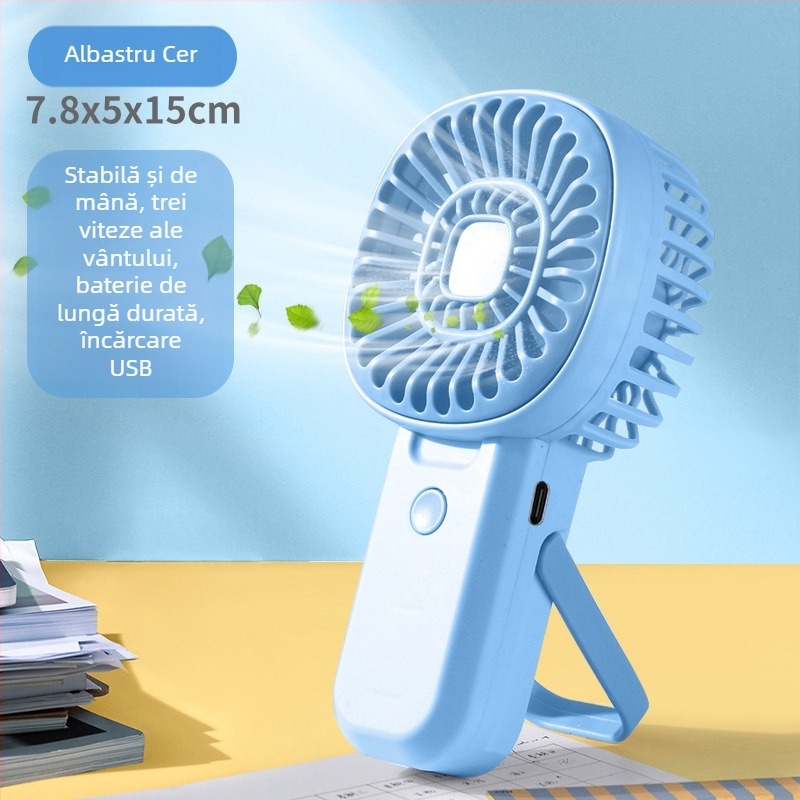 Ventilator USB compact, portabil, cu mâner și suport – ventilator mic