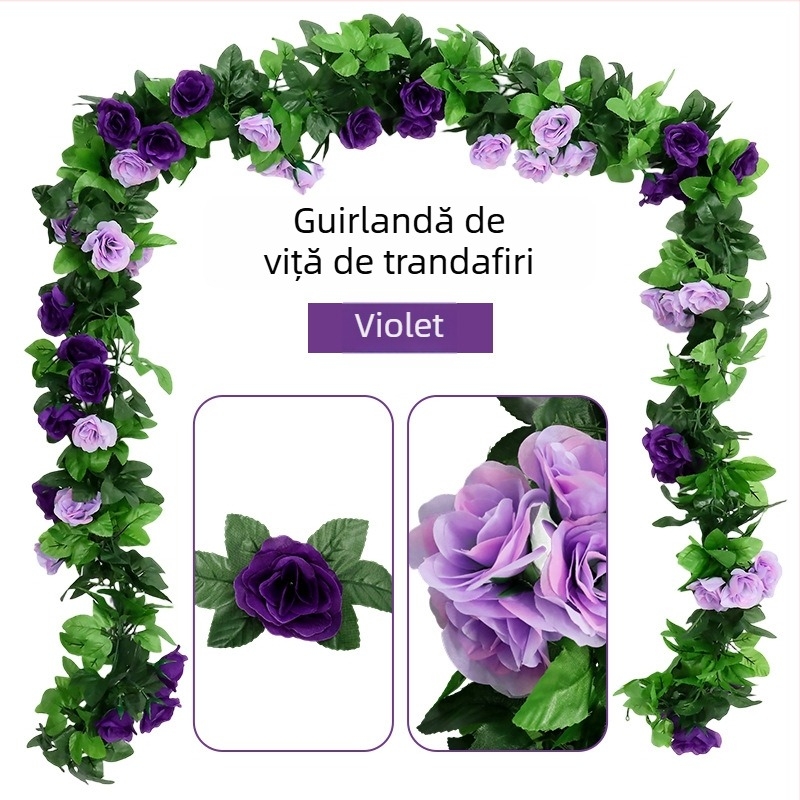 Ghirlandă din viță de trandafir cu flori artificiale, pentru a agăța pe perete și a acoperi conductele de apă ale aerului condiționat, plantă decorativă pentru tavanul sufrageriei