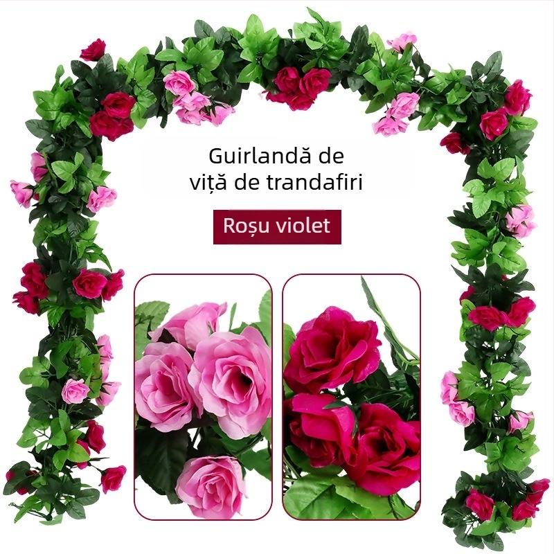 Ghirlandă din viță de trandafir cu flori artificiale, pentru a agăța pe perete și a acoperi conductele de apă ale aerului condiționat, plantă decorativă pentru tavanul sufrageriei