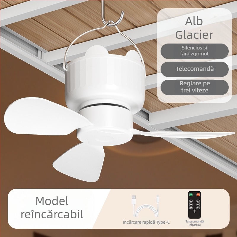Ventilator USB portabil cu funcționare silențioasă, 3 palete, baterie Li‑ion încorporată 2000–4000 mAh, telecomandă, alimentare USB, 3 viteze
