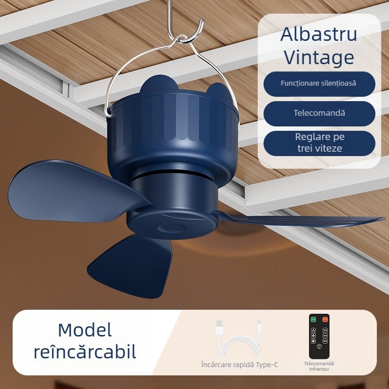 Ventilator USB portabil cu funcționare silențioasă, 3 palete, baterie Li‑ion încorporată 2000–4000 mAh, telecomandă, alimentare USB, 3 viteze