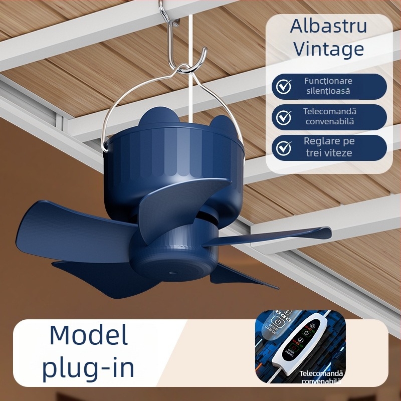 Ventilator USB portabil cu funcționare silențioasă, 3 palete, baterie Li‑ion încorporată 2000–4000 mAh, telecomandă, alimentare USB, 3 viteze