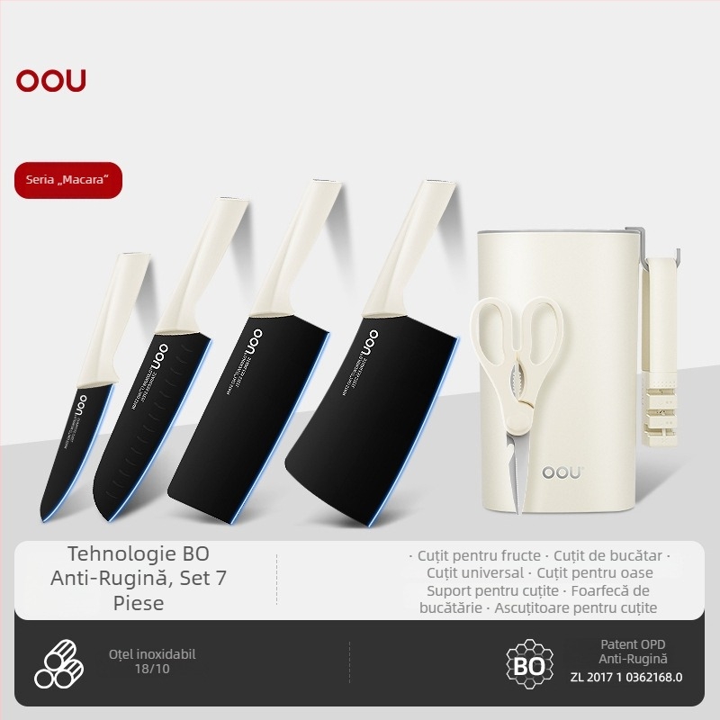 OOU set de cuțite pentru bucătărie, oțel inoxidabil, cuțite ascuțite manual, set complet