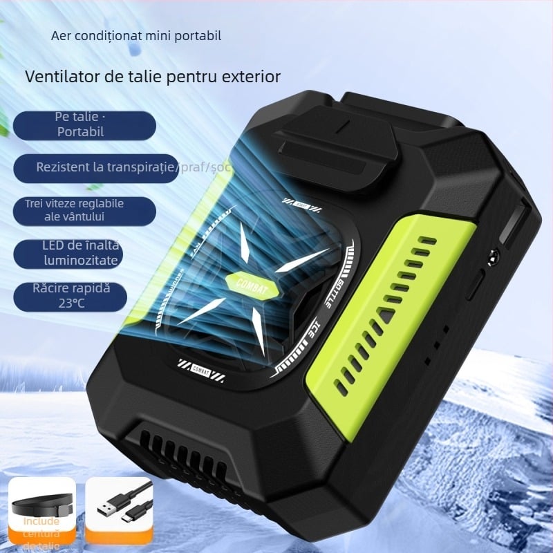 Ventilator de talie pentru exterior și șantier, ventilator USB mini, cu viteză mare și baterie încorporată