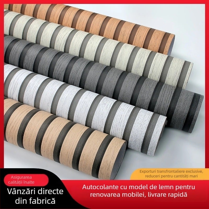Autocolant decorativ de perete autoadeziv, model modern cu dungi tip grilă și textură lemnoasă, pentru dormitor, sufragerie, birou și pereți de fundal la hotel