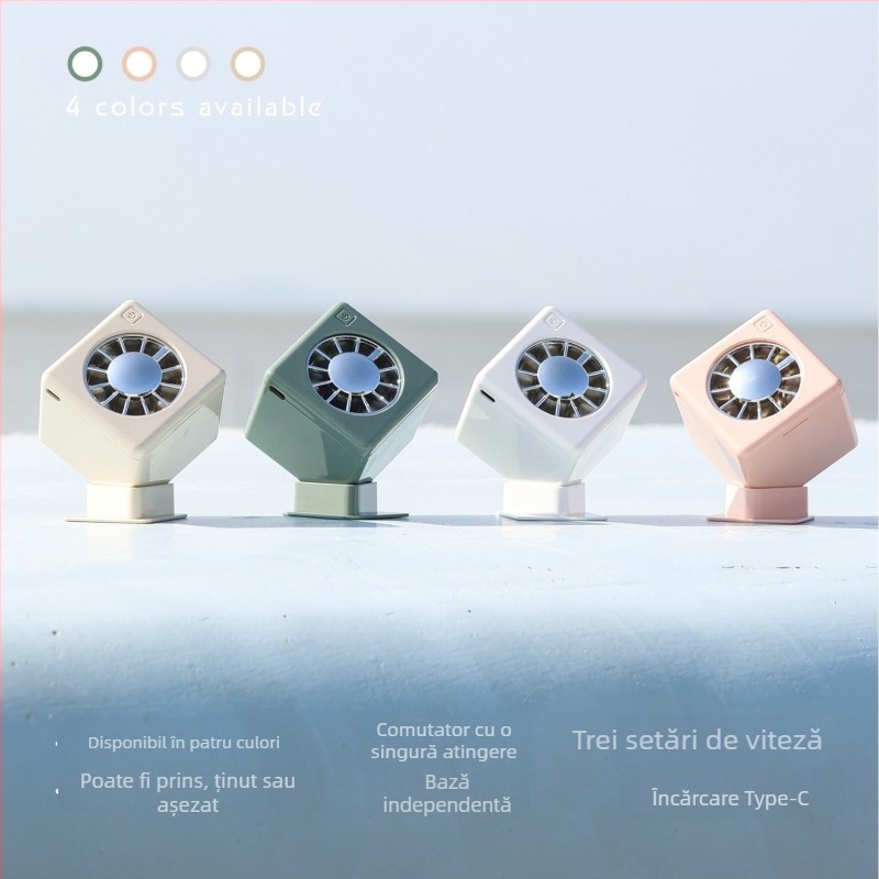 Ventilator de birou portabil nou, alimentare USB, flux de aer puternic, design simplu crem, cu clemă pentru talie