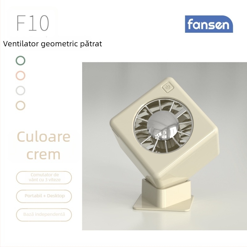 Ventilator de birou portabil nou, alimentare USB, flux de aer puternic, design simplu crem, cu clemă pentru talie