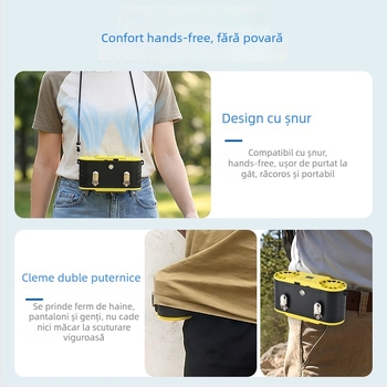 Ventilator de talie USB reîncărcabil, portabil clip-on pentru utilizare în exterior, ventilator mic de mână, cu funcție bancă de energie (4000–6000 mAh)