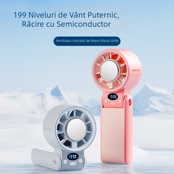 Ventilator portabil de mână, prindere la gât, afișaj digital, răcire cu semiconductori în regim turbo, ventilator de birou