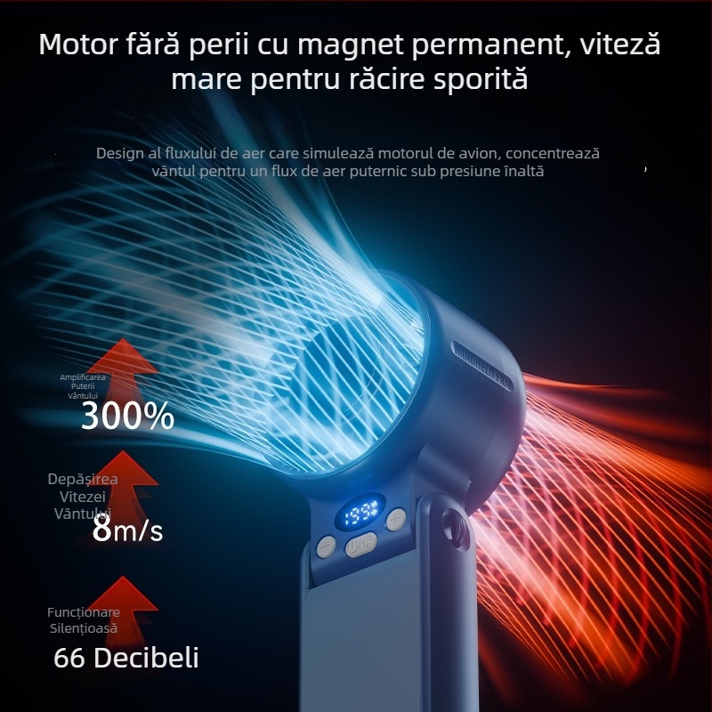 Ventilator portabil de mână, prindere la gât, afișaj digital, răcire cu semiconductori în regim turbo, ventilator de birou