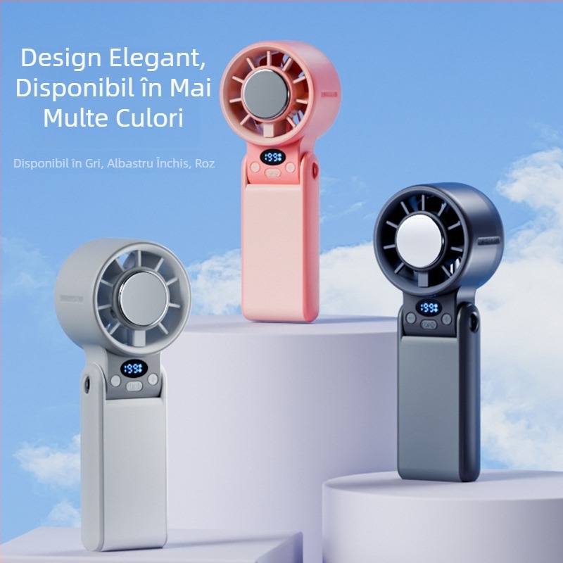 Ventilator portabil de mână, prindere la gât, afișaj digital, răcire cu semiconductori în regim turbo, ventilator de birou