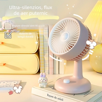 Ventilator de birou cu logo gravat, USB încărcare, funcționare silențioasă, 5 palete, baterie încorporată, 6 viteze, pentru birou și cămin
