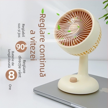 Ventilator de birou cu logo gravat, USB încărcare, funcționare silențioasă, 5 palete, baterie încorporată, 6 viteze, pentru birou și cămin