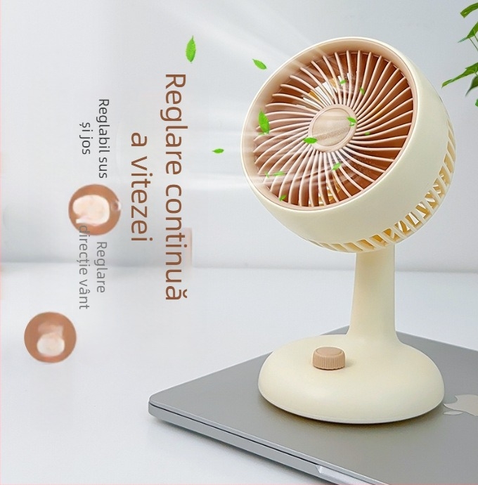 Ventilator de birou cu logo gravat, USB încărcare, funcționare silențioasă, 5 palete, baterie încorporată, 6 viteze, pentru birou și cămin