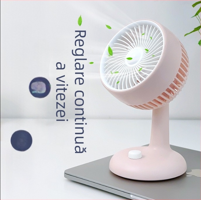 Ventilator de birou cu logo gravat, USB încărcare, funcționare silențioasă, 5 palete, baterie încorporată, 6 viteze, pentru birou și cămin