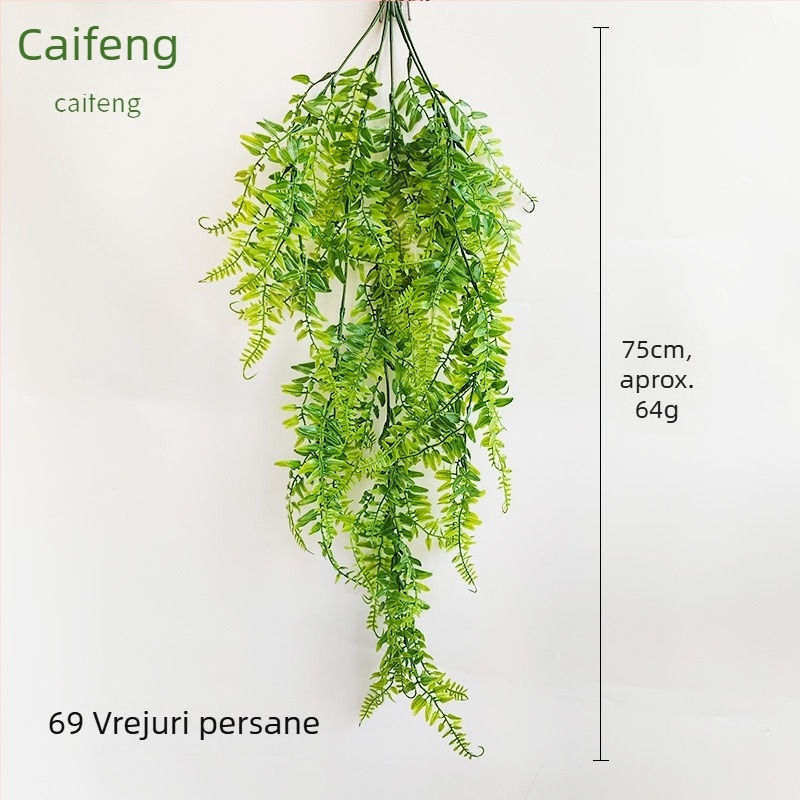 Decor de perete artificial cu eucalipt, textură de ratan, frunze verzi din plastic, pentru casă și exterior, 30-100 cm