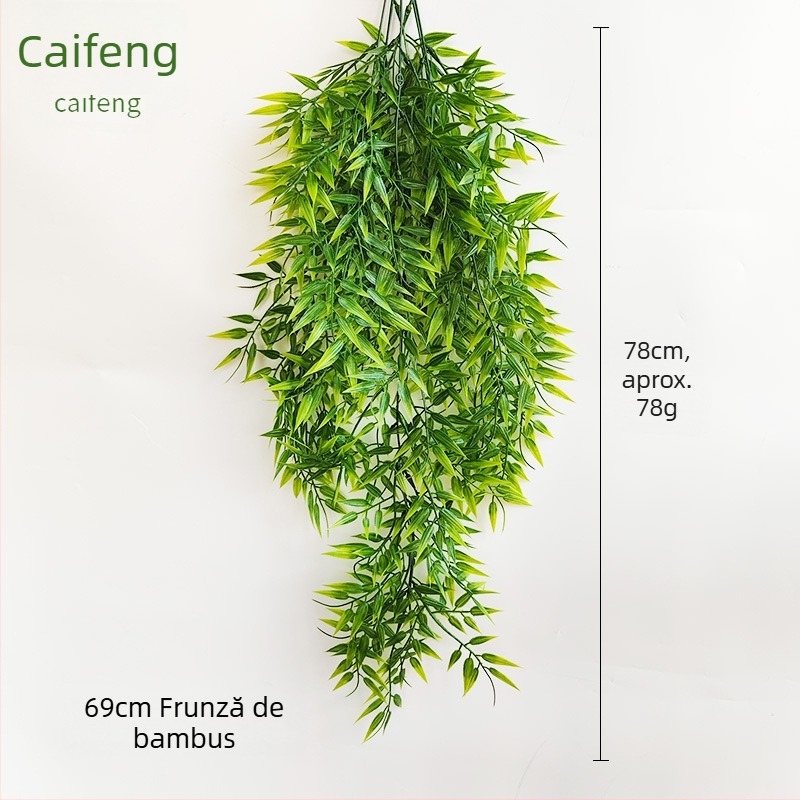 Decor de perete artificial cu eucalipt, textură de ratan, frunze verzi din plastic, pentru casă și exterior, 30-100 cm