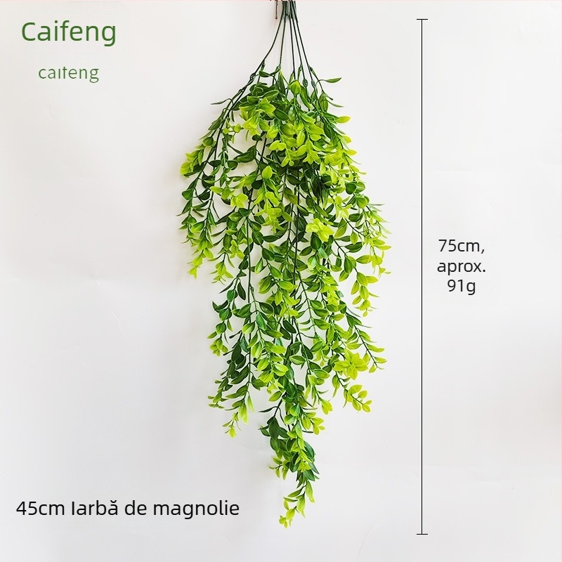 Decor de perete artificial cu eucalipt, textură de ratan, frunze verzi din plastic, pentru casă și exterior, 30-100 cm