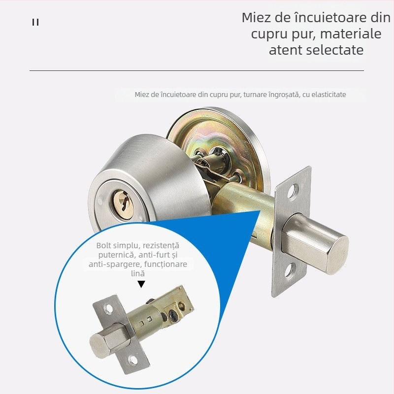 Zăvor mecanic din oțel inoxidabil pentru uși interioare, pentru dormitor și baie, ușă din lemn, anti-furt, sistem de încuire integrat