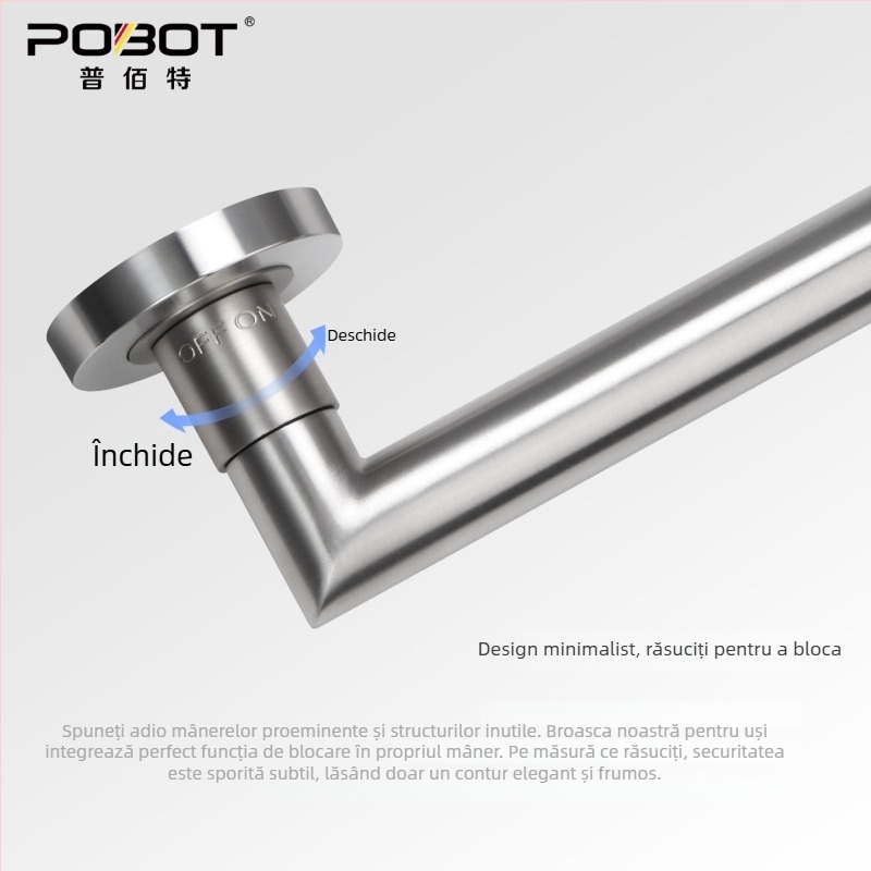 Încuietoare de ușă interioară din oțel inoxidabil, minimalistă, cu mâner, blocare magnetică silențioasă pentru dormitor