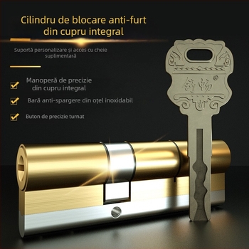 Cilindru de încuietoare pentru ușă din cupru, culoare bronz, model Bronze Key, încuiere mecanică pentru ușile de securitate