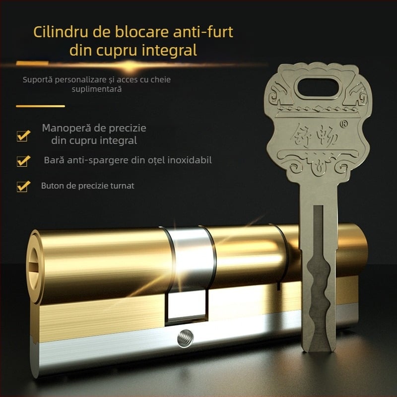 Cilindru de încuietoare pentru ușă din cupru, culoare bronz, model Bronze Key, încuiere mecanică pentru ușile de securitate