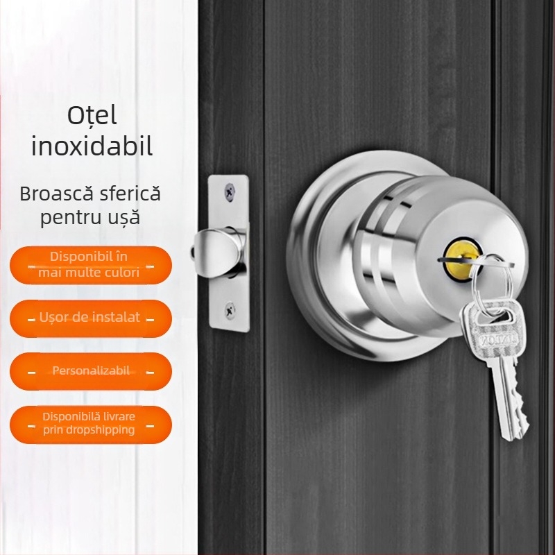 Încuietoare cu bilă pentru uși interioare, din oțel inoxidabil, universală pentru uși din lemn, cilindru rotund, ușă de baie
