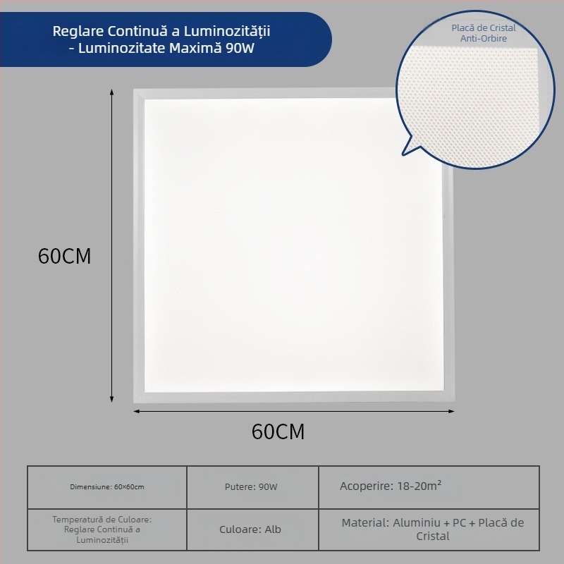 600x600 Panou LED plafon integrat, panou anti-glare 60x60, iluminare birou 5000K