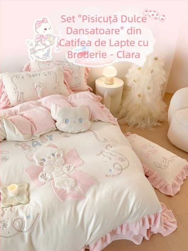 Set de lenjerie de pat din velur lăptos pentru fete, stil prințesă, în 4 piese