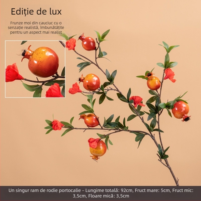 Ramură artificială de rodie pentru decor interior în stil chinezesc