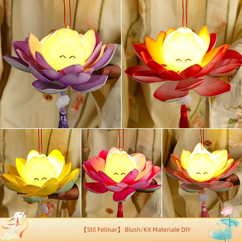 Kit DIY pentru felinar de lotus cu iepuraș — felinar de mână pentru copii, în stil antic