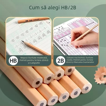 MG Creioane HB pentru elevi, lemn natural, 2B pentru scris și colorat, corp hexagonal triunghiular pentru exersarea scrisului
