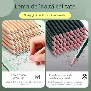 MG Creioane HB pentru elevi, lemn natural, 2B pentru scris și colorat, corp hexagonal triunghiular pentru exersarea scrisului
