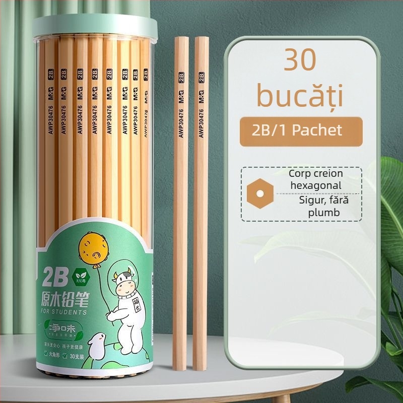 MG Creioane HB pentru elevi, lemn natural, 2B pentru scris și colorat, corp hexagonal triunghiular pentru exersarea scrisului
