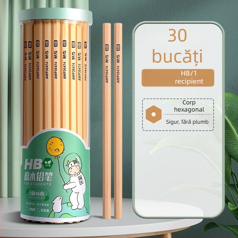 MG Creioane HB pentru elevi, lemn natural, 2B pentru scris și colorat, corp hexagonal triunghiular pentru exersarea scrisului