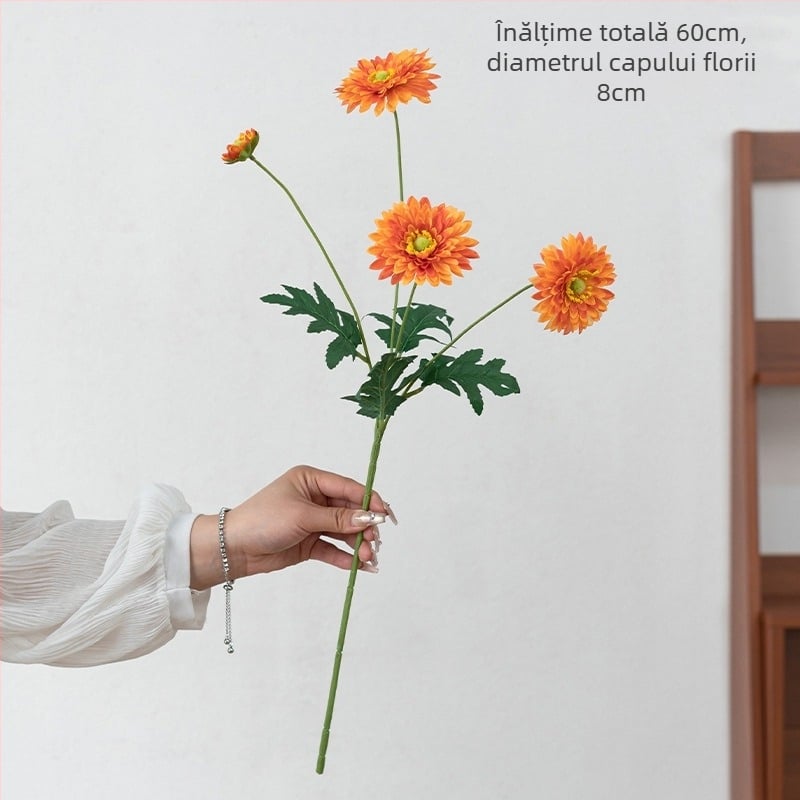 Buchet de crizanteme artificiale cu tulpini lungi și flori de satin pentru decorul casei